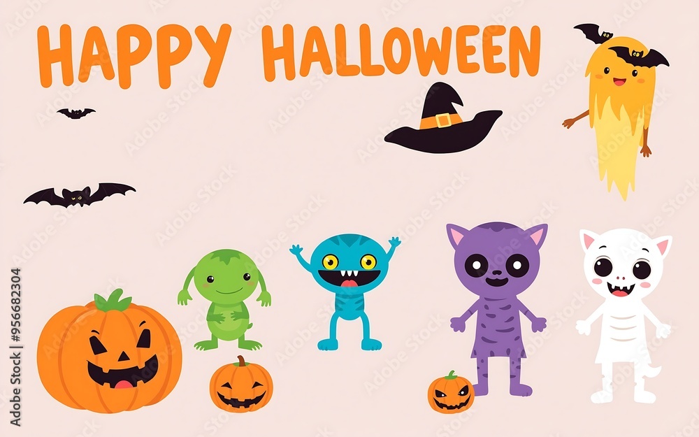 Cute Halloween characters and pumpkins in orange and green, perfect for festive social media posts and invitations.
Cute Halloween characters and pumpkins in orange and green, perfect for festive social media posts and invitations.