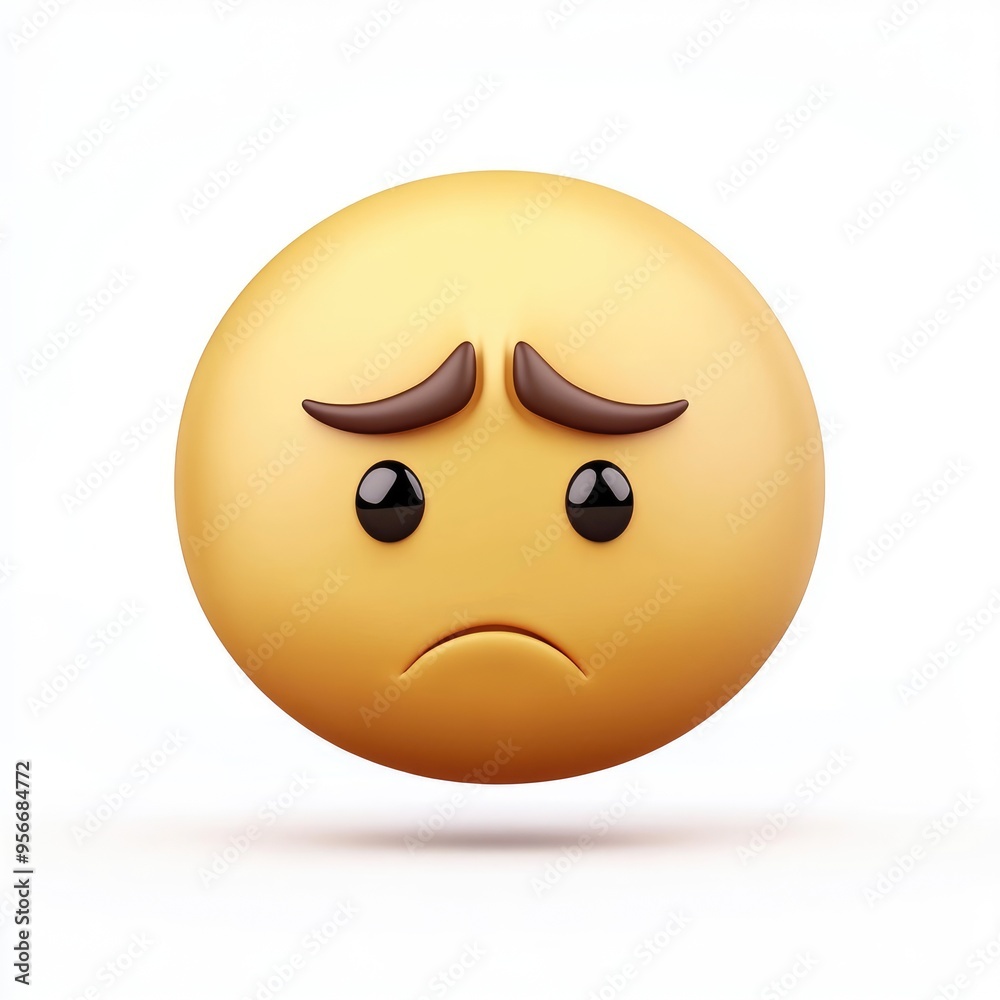 A sad emoji with a drooping mouth and sunken eyes evokes deep emotions against a simple white background, highlighting feelings of disappointment and sorrow A sad emoji with a drooping mouth and sunken eyes evokes deep emotions against a simple white background, highlighting feelings of disappointment and sorrow
