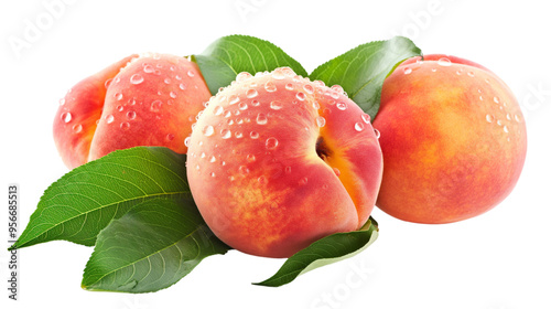 Fresh peach with leaves