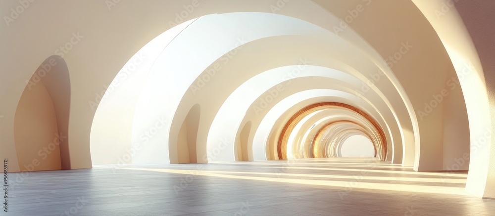 Fototapeta premium Abstract background of arched interiors in a 3D architectural rendering