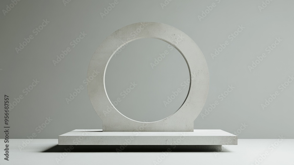 Cylindrical platform with a square element featuring a circular opening on a gray background Cylindrical platform with a square element featuring a circular opening on a gray background
