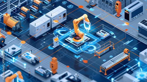 Wallpaper Mural Industry 4.0 smart factory interior showcases IIoT machines, efficient workstations, and automated production lines, optimizing the manufacturing process for improved performance Generative AI Torontodigital.ca