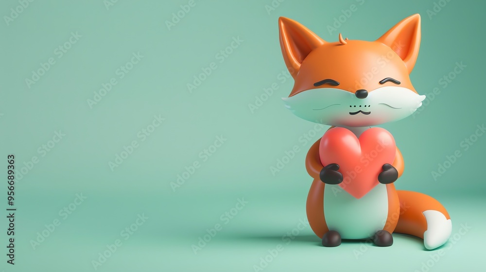 A cartoon fox holding a heart on a light green background. A cartoon fox holding a heart on a light green background.