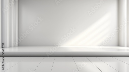 Minimalist Abstract White Background with Soft Shadows and Light Reflections, Ideal for Product Display or Advertising Backdrop in a Studio Setting photo