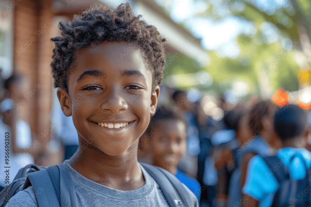 Cheerful Young Boy Smiling At Camera With Backpack Cheerful Young Boy Smiling At Camera With Backpack