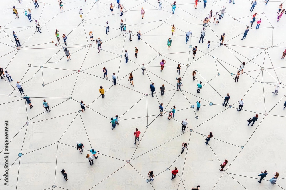 Simple people shapes connected by lines created with Generative AI Simple people shapes connected by lines created with Generative AI