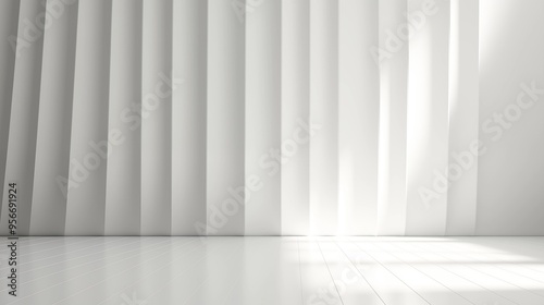 Minimalist Abstract White Background with Soft Shadows and Light Reflections, Ideal for Product Display or Advertising Backdrop in a Studio Setting
