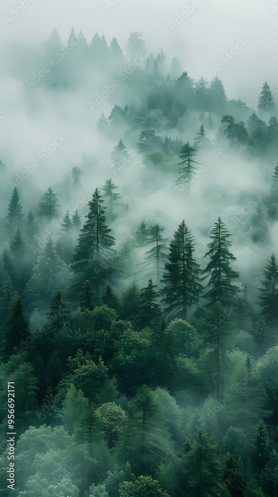 Forest foggy illustration poster background
