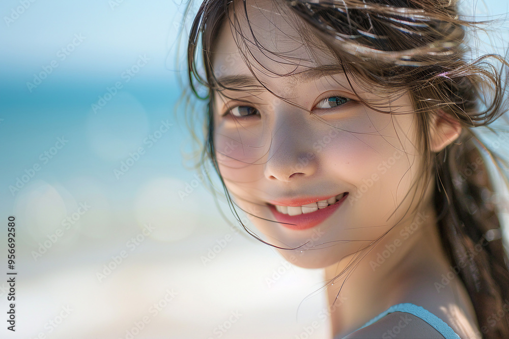 Summer vacation on a sunny beach with waves in the background generative AI Summer vacation on a sunny beach with waves in the background generative AI
