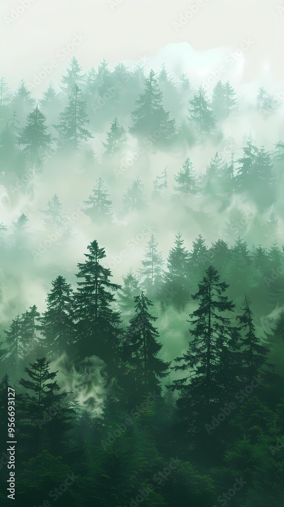 Fototapeta premium Forest foggy illustration poster background 
