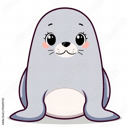 a cartoon seal sitting on the ground with its eyes closed.