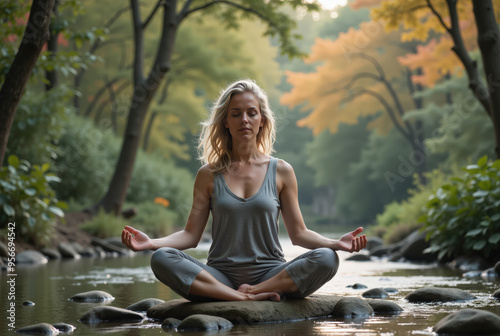 woman meditating in the park