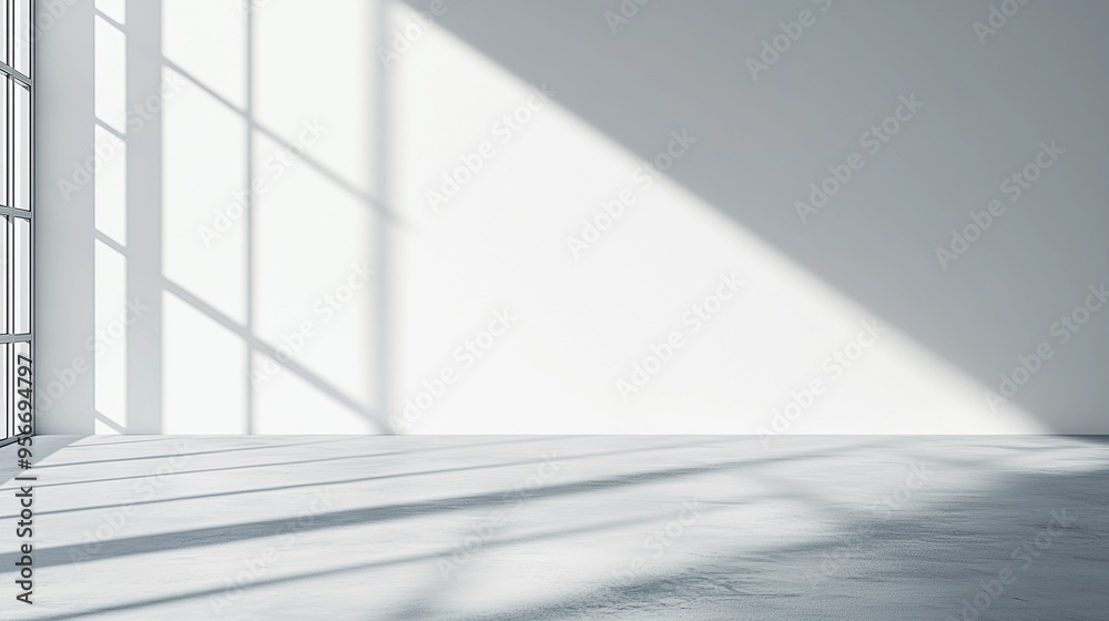 Fototapeta premium Minimalist Abstract White Background with Soft Shadows and Light Reflections, Ideal for Product Display or Advertising Backdrop in a Studio Setting