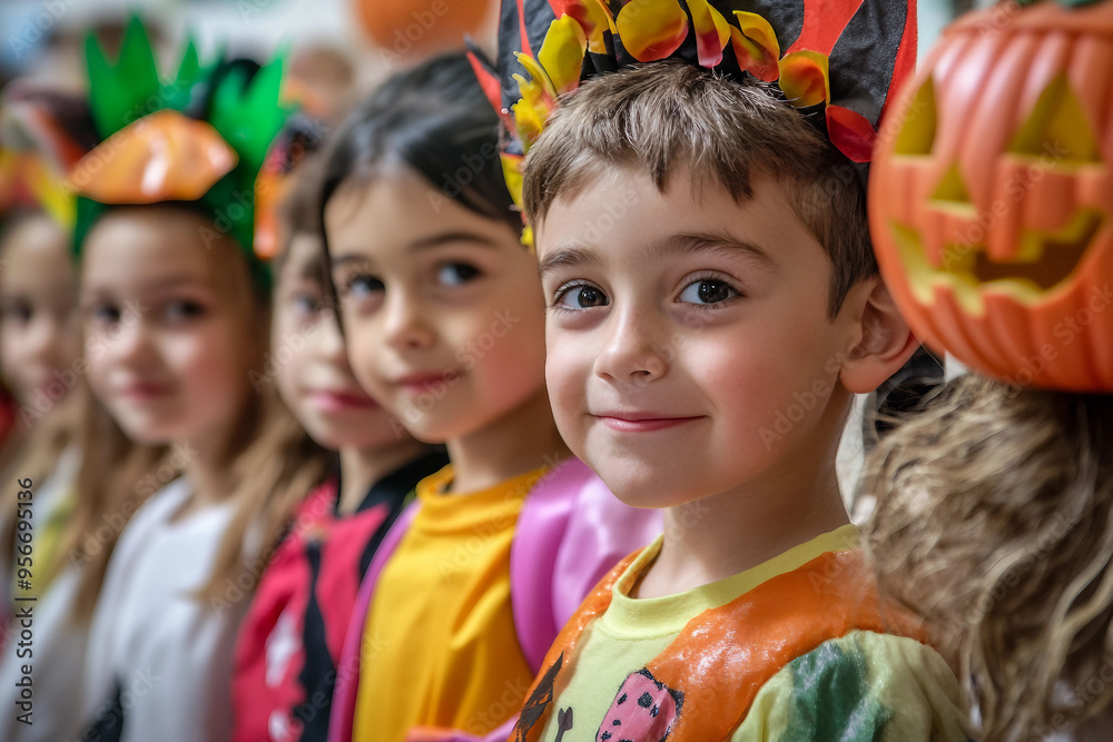 Ai generated image of cute happy kids in halloween costumes Ai generated image of cute happy kids in halloween costumes