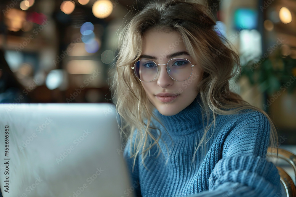 Happy freelancer nomad person browsing laptop anywhere remote job work business, Generative AI Happy freelancer nomad person browsing laptop anywhere remote job work business, Generative AI