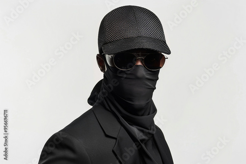 Thief in black clothes criminal action shop lifting street violence citizen robbery, Generative AI