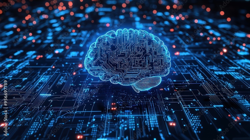 Human Brain on a Blue Background Active Parts of the Brain Creating a Computer Mind Human Brain on a Blue Background Active Parts of the Brain Creating a Computer Mind