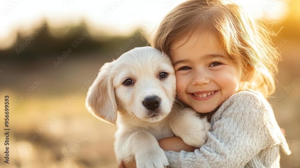A child hugging a puppy, bright sunlight, playful atmosphere, pure joy, tender affection, best friends, candid outdoor scene A child hugging a puppy, bright sunlight, playful atmosphere, pure joy, tender affection, best friends, candid outdoor scene