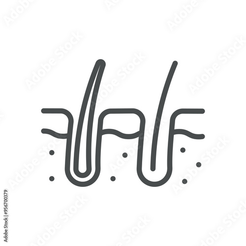 Thinning Hair Icon. Detailed Outline Illustration of Hair Follicles, Representing Hair Loss and Scalp Health. Isolated Vector Sign.
