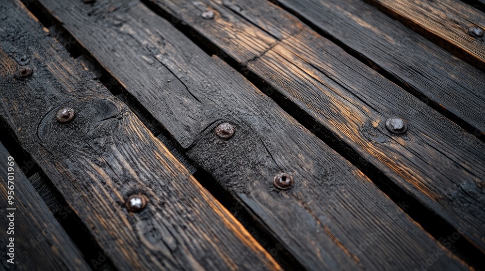 Textured close-up of pallet wood, with visible nails and wood grain, showcasing the rugged and industrial feel of reclaimed materials Textured close-up of pallet wood, with visible nails and wood grain, showcasing the rugged and industrial feel of reclaimed materials