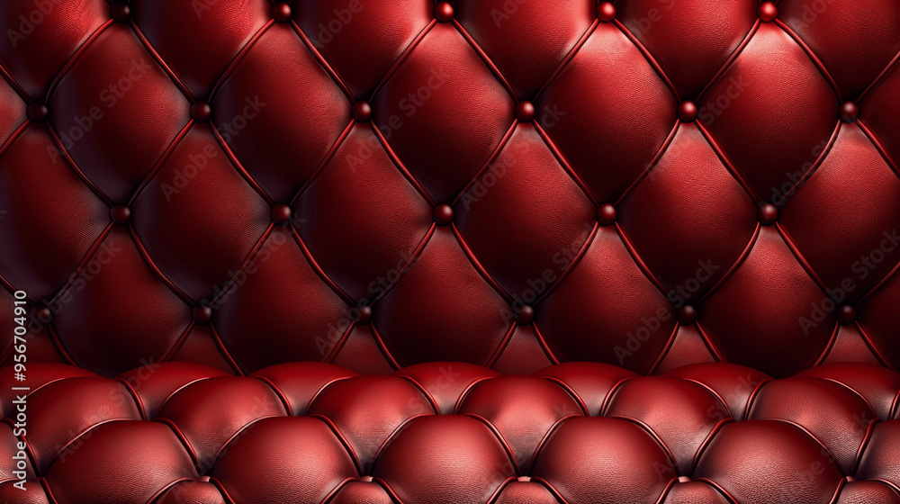 Red Tufted Leather Upholstery Close Up With Buttons Creating Diamond Pattern Red Tufted Leather Upholstery Close Up With Buttons Creating Diamond Pattern