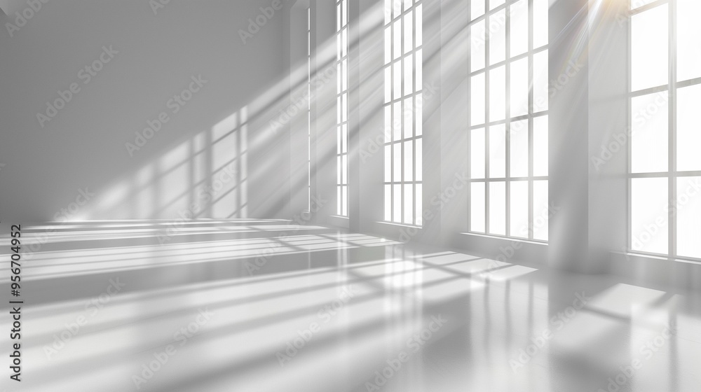 Obraz premium Minimalist Abstract White Background with Soft Shadows and Light Reflections, Ideal for Product Display or Advertising Backdrop in a Studio Setting
