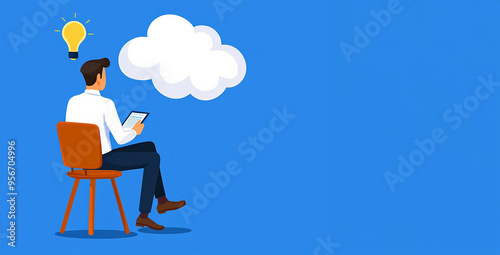 Entrepreneur brainstorming, clouds with money symbols, flat desi