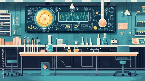 Science-Themed Flat Background Visuals for Modern Research and Education. photo