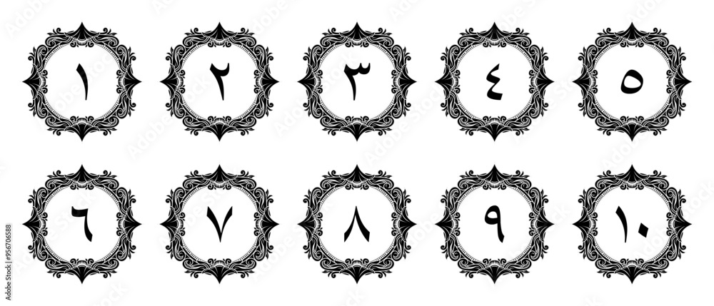 Arabic numerals with ornaments for book pages of your choice of elegant design. Vector file isolated on a transparent background Arabic numerals with ornaments for book pages of your choice of elegant design. Vector file isolated on a transparent background