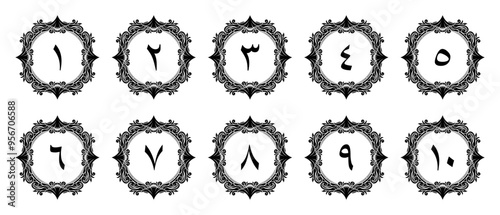 Arabic numerals with ornaments for book pages of your choice of elegant design. Vector file isolated on a transparent background