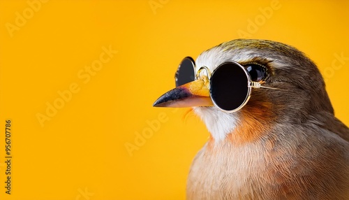cute portrait of a bird with sunglass