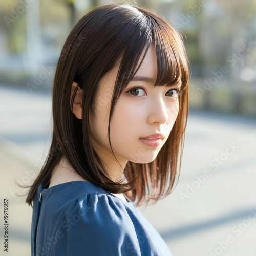 Japanese woman in her 20s, shy smile, cute, everyone's idol