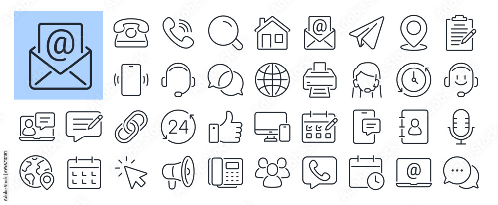 Contact us, phone, mail, and message editable stroke outline icons set isolated on white background flat vector illustration. Pixel perfect. 64 x 64. Contact us, phone, mail, and message editable stroke outline icons set isolated on white background flat vector illustration. Pixel perfect. 64 x 64.