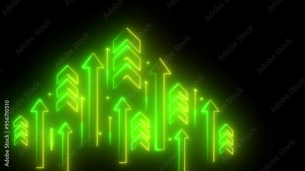 Neon bold up arrow icon green yellow color glowing animated black background Neon bold up arrow icon green yellow color glowing animated black background