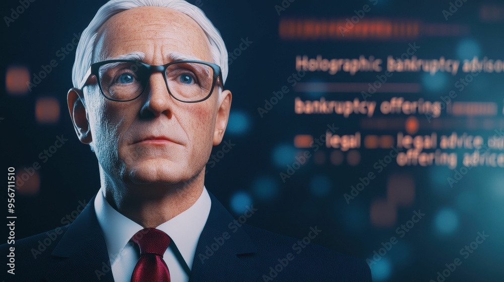 Elderly Man in Suit Analyzing Digital Data on Screen Elderly Man in Suit Analyzing Digital Data on Screen