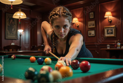 woman playing pool