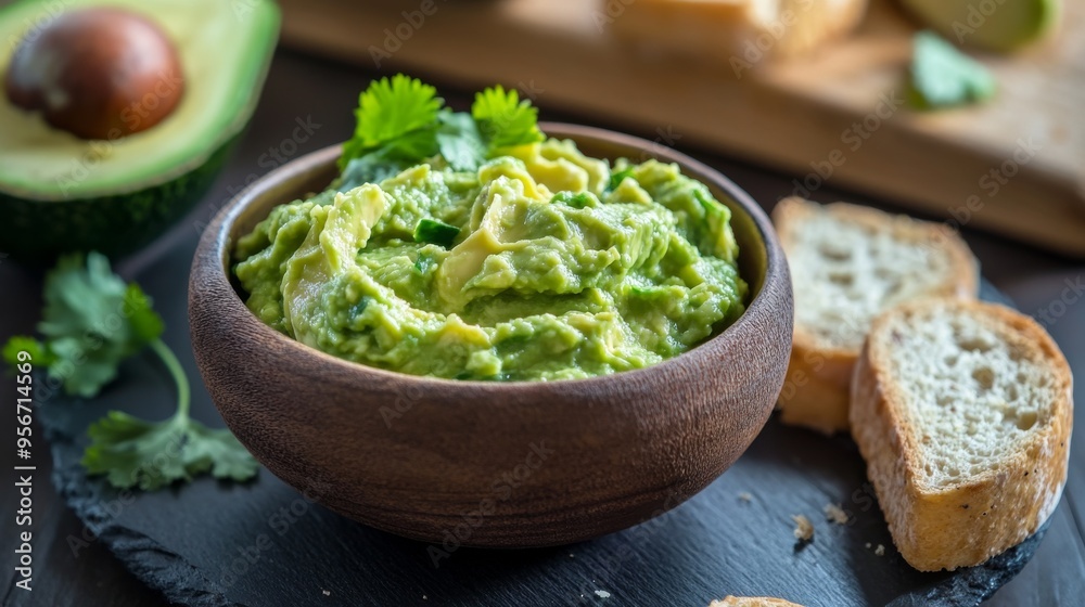 Fresh Guacamole with Bread Slices Fresh Guacamole with Bread Slices