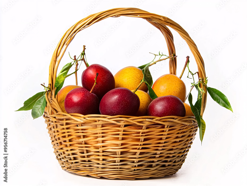 ripe mangoes in a basket on a white background. Isolated ripe mangoes in a basket on a white background. Isolated