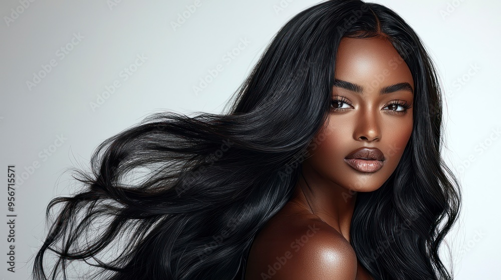 Portrait of a beautiful woman with long black hair on a white background Portrait of a beautiful woman with long black hair on a white background