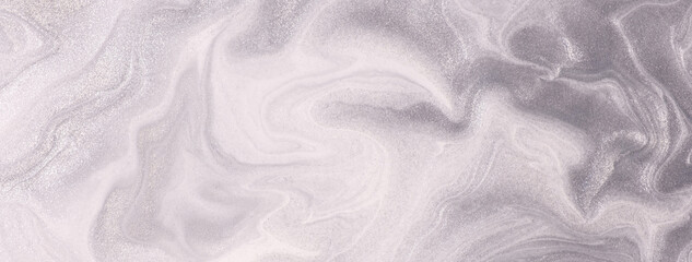 Abstract fluid art background light silver and gray colors. Liquid marble. Acrylic painting with grey gradient