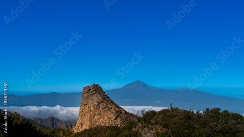 Garajonay forest in La Gomera, with the island of Tenerife in the background