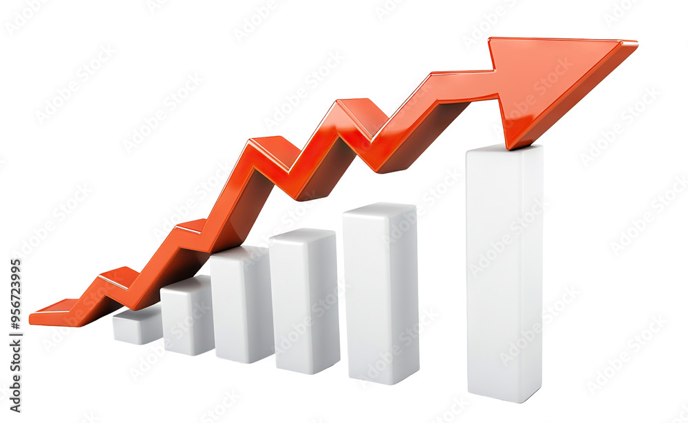 Red upward arrow graph showing rising trend, cut out Red upward arrow graph showing rising trend, cut out