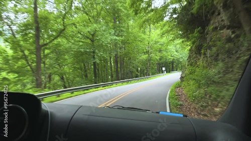 Driving the Blue Ridge Parkway in North Carolina USA.