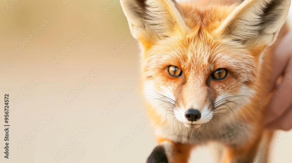 Obraz premium Close-up of a curious fox with striking fur and expressive eyes in a natural setting, showcasing its beauty and grace.