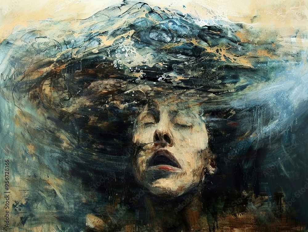 Submerged Dreams: Abstract Oil Painting of a Face Submerged Dreams: Abstract Oil Painting of a Face