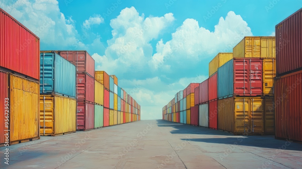 Fototapeta premium Shipping yard, cargo containers