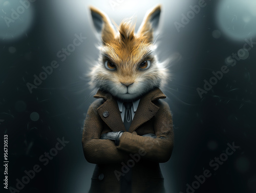 dark, eerie, dystopic cartoon spy chipmunk detective FBI in 3D anime animation characters for cartoon film movie  storyboard, character development concept