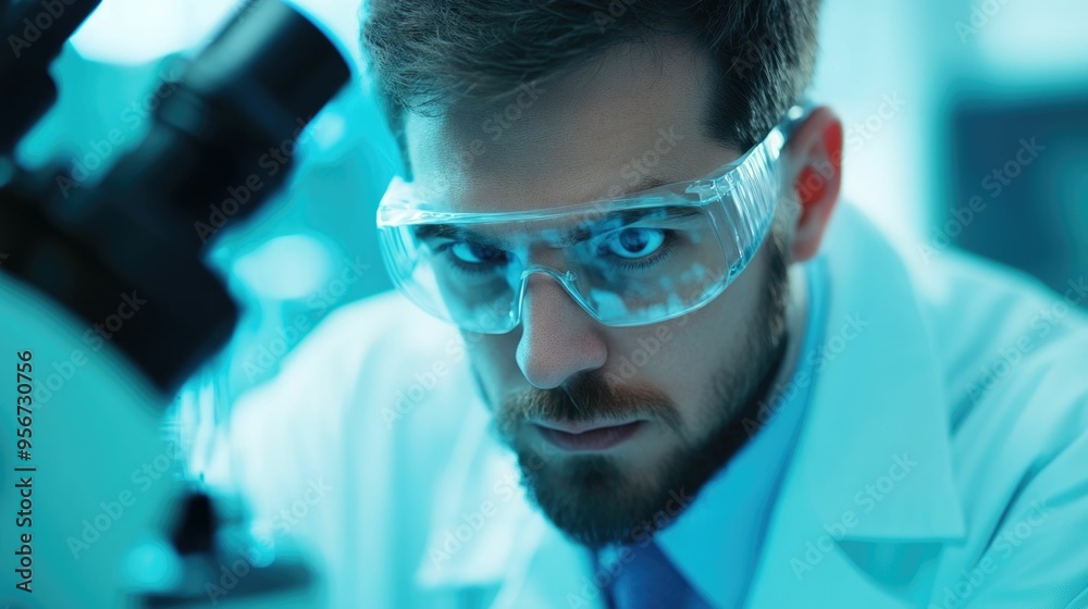 Scientist Carefully Examining Medical Samples Using Lab Equipment and Technology for Health Diagnostics and Research Purposes in a Professional Laboratory Setting Scientist Carefully Examining Medical Samples Using Lab Equipment and Technology for Health Diagnostics and Research Purposes in a Professional Laboratory Setting
