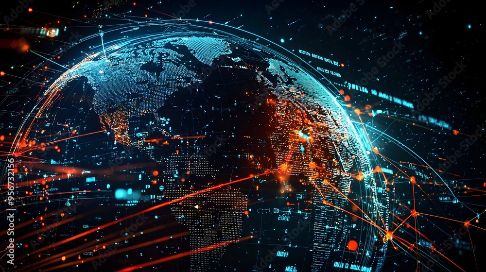 Obraz premium Digital Globe with Mapped Economic Policies Showcasing Global Diversity
