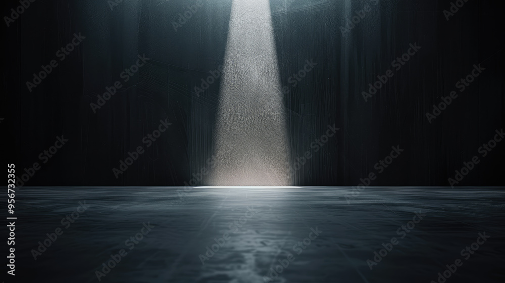 Empty dark room with spotlight shining on concrete floor Empty dark room with spotlight shining on concrete floor